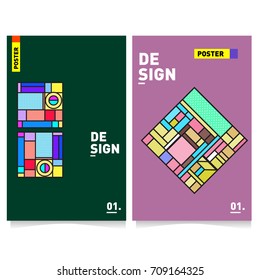 Vector covers design set with retro style. Cool geometric memphis style poster template. Summer and autumn design template.
