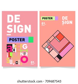 Vector covers design set with retro style. Cool geometric memphis style poster template with alphabets. Summer and autumn design template.