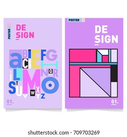 Vector covers design set with retro style. Cool geometric memphis style poster template with alphabets. Summer and autumn design template.