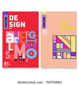 Vector covers design set with retro style. Cool geometric memphis style poster template with alphabets. Summer and autumn design template.