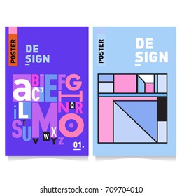 Vector covers design set with retro style. Cool geometric memphis style poster template with alphabets. Summer and autumn design template.