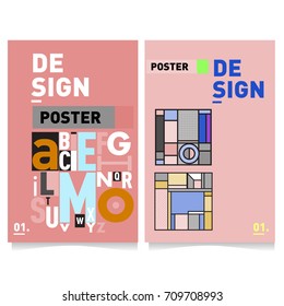 Vector covers design set with retro style. Cool geometric memphis style poster template with alphabets. Summer and autumn design template.