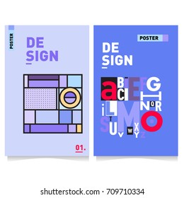 Vector covers design set with retro style. Cool geometric memphis style poster template with alphabets. Summer and autumn design template.