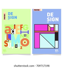 Vector covers design set with retro style. Cool geometric memphis style poster template with alphabets. Summer and autumn design template.