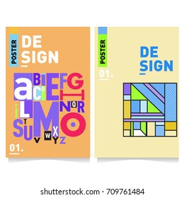 Vector covers design set with retro style. Cool geometric memphis style poster template with alphabets typography layout. Summer and autumn design template.