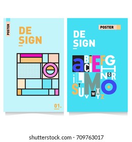 Vector covers design set with retro style. Cool geometric memphis style poster template with alphabets typography layout. Summer and autumn design template.