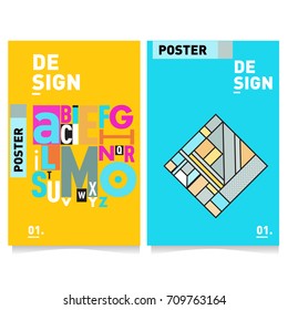 Vector covers design set with retro style. Cool geometric memphis style poster template with alphabets typography layout. Summer and autumn design template.