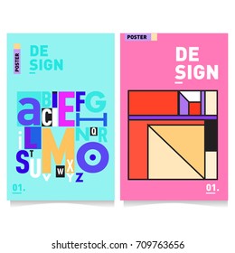 Vector covers design set with retro style. Cool geometric memphis style poster template with alphabets typography layout. Summer and autumn design template.
