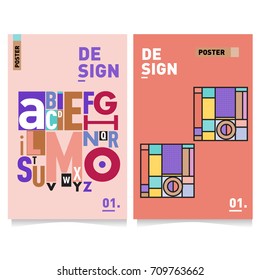 Vector covers design set with retro style. Cool geometric memphis style poster template with alphabets typography layout. Summer and autumn design template.