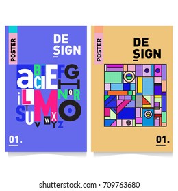 Vector covers design set with retro style. Cool geometric memphis style poster template with alphabets typography layout. Summer and autumn design template.
