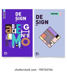 Vector covers design set with retro style. Cool geometric memphis style poster template with alphabets typography layout. Summer and autumn design template.