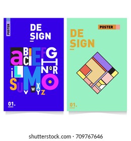 Vector covers design set with retro style. Cool geometric memphis style poster template with alphabets typography layout. Summer and autumn design template.
