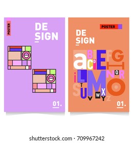 Vector covers design set with retro style. Cool geometric memphis style poster template with alphabets typography layout. Summer and autumn design template.