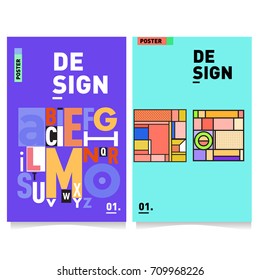 Vector covers design set with retro style. Cool geometric memphis style poster template with alphabets typography layout. Summer and autumn design template.