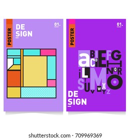 Vector covers design set with retro style. Cool geometric memphis style poster template with alphabets typography layout. Summer and autumn design template.