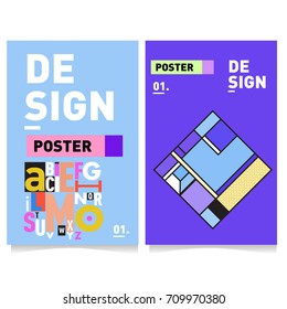 Vector covers design set with retro style. Cool geometric memphis style poster template with alphabets typography layout. Summer and autumn design template.