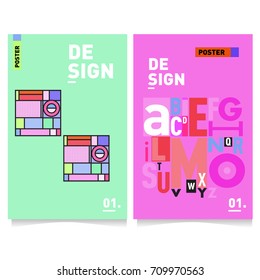 Vector covers design set with retro style. Cool geometric memphis style poster template with alphabets typography layout. Summer and autumn design template.