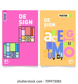 Vector covers design set with retro style. Cool geometric memphis style poster template with alphabets typography layout. Summer and autumn design template.