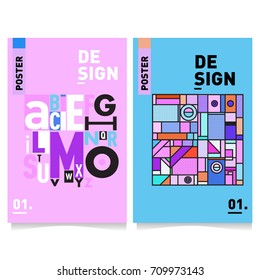 Vector covers design set with retro style. Cool geometric memphis style poster template with alphabets typography layout. Summer and autumn design template.