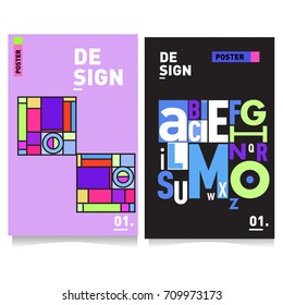 Vector covers design set with retro style. Cool geometric memphis style poster template with alphabets typography layout. Summer and autumn design template.