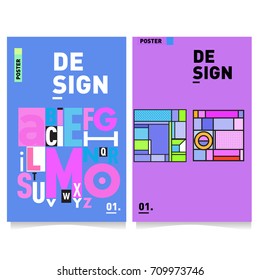 Vector covers design set with retro style. Cool geometric memphis style poster template with alphabets typography layout. Summer and autumn design template.