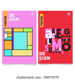 Vector covers design set with retro style. Cool geometric memphis style poster template with alphabets typography layout. Summer and autumn design template.