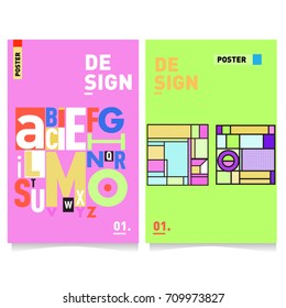 Vector covers design set with retro style. Cool geometric memphis style poster template with alphabets typography layout. Summer and autumn design template.