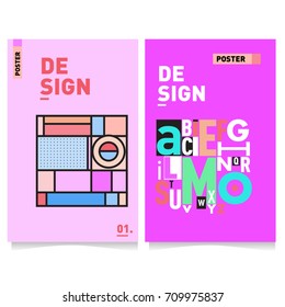 Vector covers design set with retro style. Cool geometric memphis style poster template with alphabets typography layout. Summer and autumn design template.