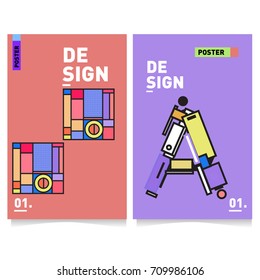 Vector covers design set with retro style. Cool geometric memphis style poster template with alphabets. Summer and autumn design template.