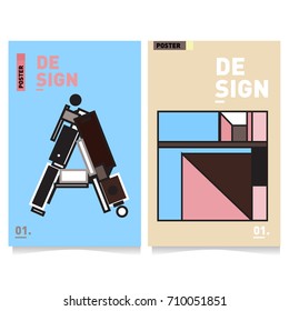 Vector covers design set with retro style. Cool geometric memphis style poster template with alphabets. Summer and autumn design template.