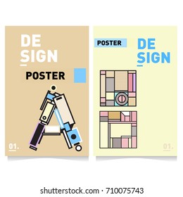 Vector covers design set with retro style. Cool geometric memphis style poster template with alphabets. Summer and autumn design template.