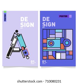 Vector covers design set with retro style. Cool geometric memphis style poster template with alphabets. Summer and autumn design template.