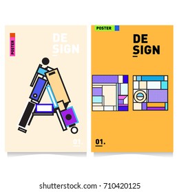 Vector covers design set with retro style. Cool geometric memphis style poster template with alphabets. Summer and autumn design template.