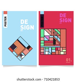 Vector covers design set with retro style. Cool geometric memphis style poster template with alphabets. Summer and autumn design template.