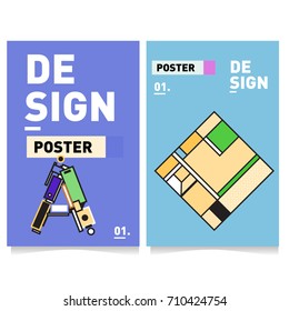 Vector covers design set with retro style. Cool geometric memphis style poster template with alphabets. Summer and autumn design template.