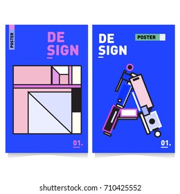 Vector covers design set with retro style. Cool geometric memphis style poster template with alphabets. Summer and autumn design template.