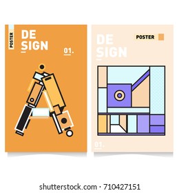 Vector covers design set with retro style. Cool geometric memphis style poster template with alphabets. Summer and autumn design template.