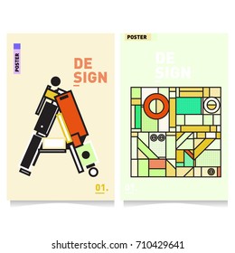 Vector covers design set with retro style. Cool geometric memphis style poster template with alphabets. Summer and autumn design template.