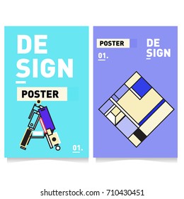 Vector covers design set with retro style. Cool geometric memphis style poster template with alphabets. Summer and autumn design template.