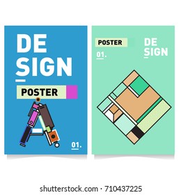 Vector covers design set with retro style. Cool geometric memphis style poster template with alphabets. Summer and autumn design template.