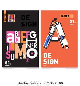 Vector covers design set with retro style. Cool geometric memphis style poster template with alphabets typography. Summer and autumn design template.