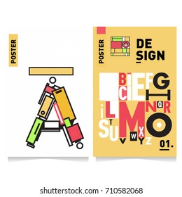 Vector covers design set with retro style. Cool geometric memphis style poster template with alphabets typography. Summer and autumn design template.