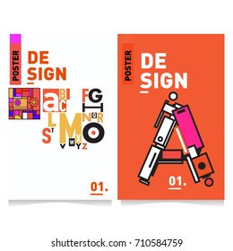 Vector covers design set with retro style. Cool geometric memphis style poster template with alphabets typography. Summer and autumn design template.