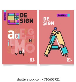 Vector covers design set with retro style. Cool geometric memphis style poster template with alphabets typography. Summer and autumn design template.