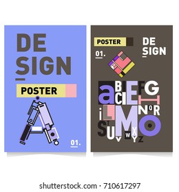 Vector covers design set with retro style. Cool geometric memphis style poster template with alphabets typography. Summer and autumn design template.