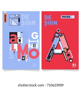 Vector covers design set with retro style. Cool geometric memphis style poster template with alphabets typography. Summer and autumn design template.