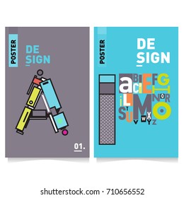 Vector covers design set with retro style. Cool geometric memphis style poster template with alphabets typography. Summer and autumn design template.