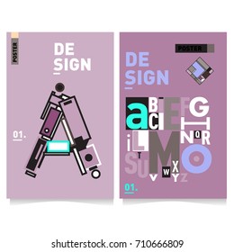 Vector covers design set with retro style. Cool geometric memphis style poster template with alphabets typography. Summer and autumn design template.