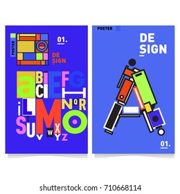 Vector covers design set with retro style. Cool geometric memphis style poster template with alphabets typography. Summer and autumn design template.