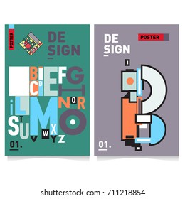 Vector covers design set with retro style. Cool geometric memphis style poster template with alphabets typography. Summer and autumn design template.